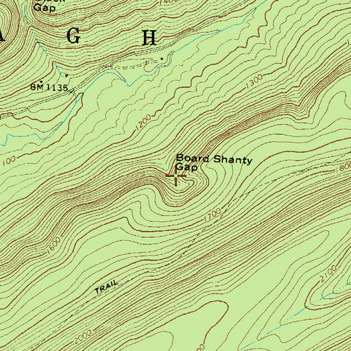Topographic Map of Board Shanty Gap, PA
