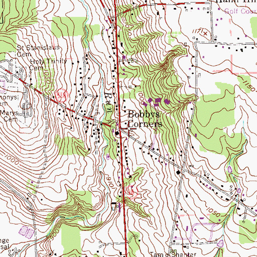 Topographic Map of Bobbys Corners, PA