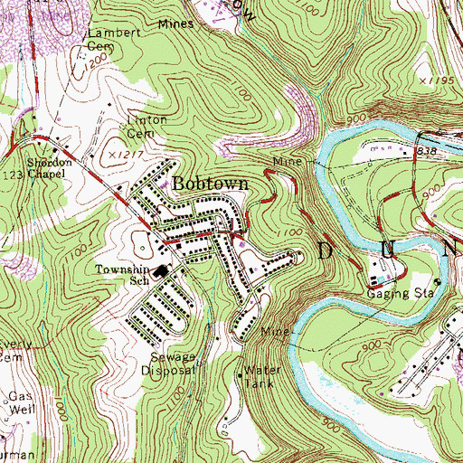 Topographic Map of Bobtown, PA