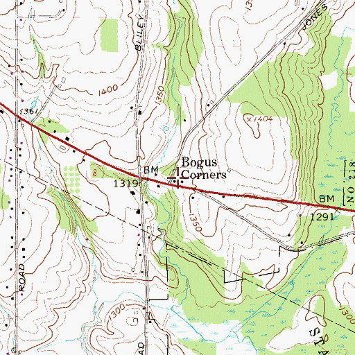 Topographic Map of Bogus Corners, PA