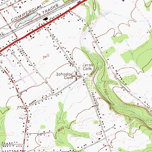 Topographic Map of Bohoslov Cemetery, PA