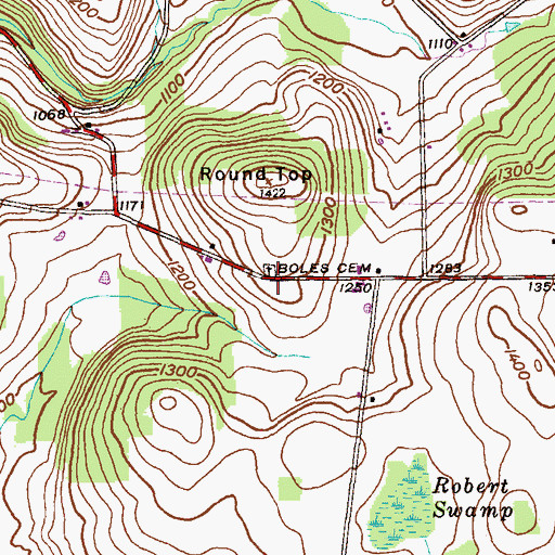 Topographic Map of Boles Cemetery, PA