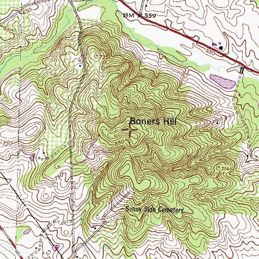 Topographic Map of Boners Hill, PA