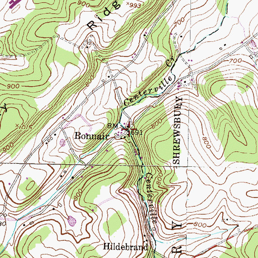 Topographic Map of Bonnair, PA