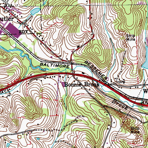 Topographic Map of Bonnie Brook, PA
