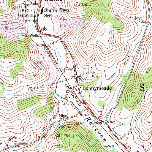 Topographic Map of Bonnymeade, PA