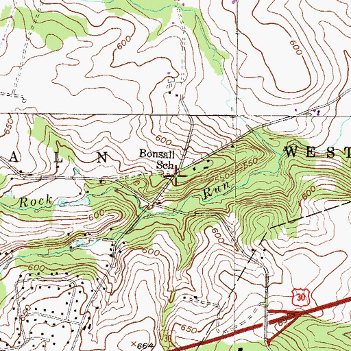 Topographic Map of Bonsall School, PA