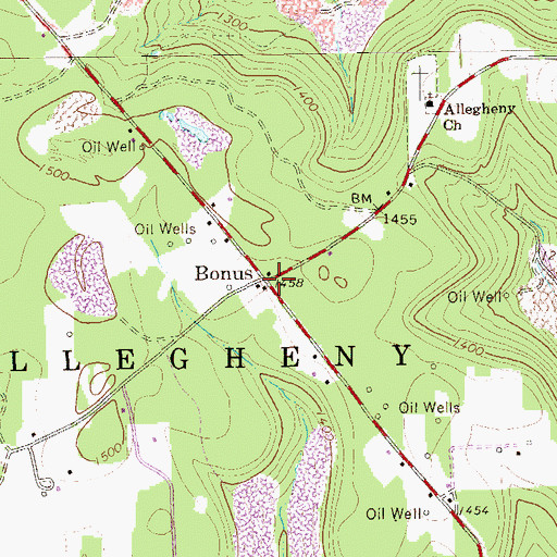Topographic Map of Bonus, PA