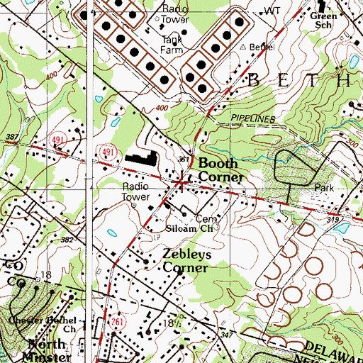 Topographic Map of Booths Corner, PA
