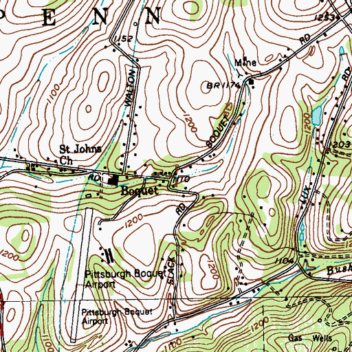 Topographic Map of Boquet, PA