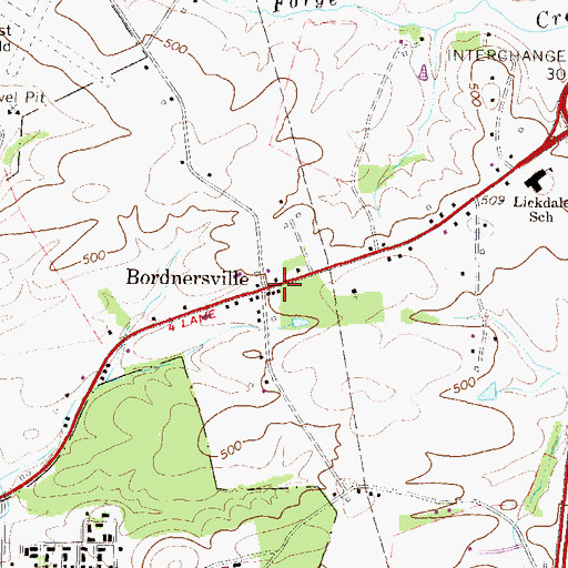 Topographic Map of Bordnersville, PA