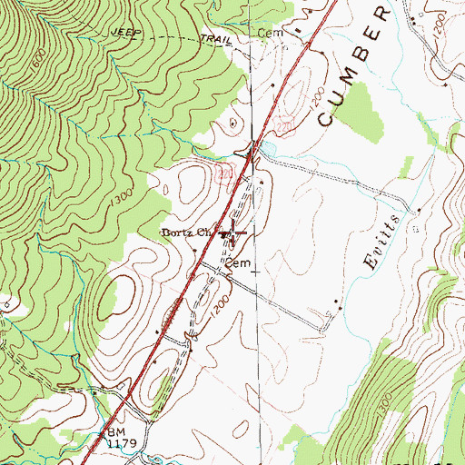 Topographic Map of Bortz Church, PA