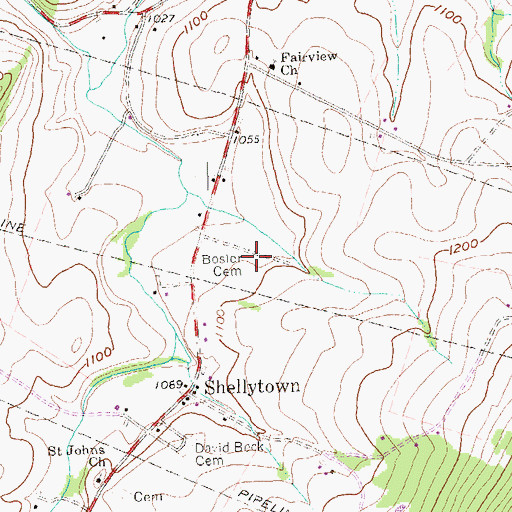 Topographic Map of Bosler Cemetery, PA