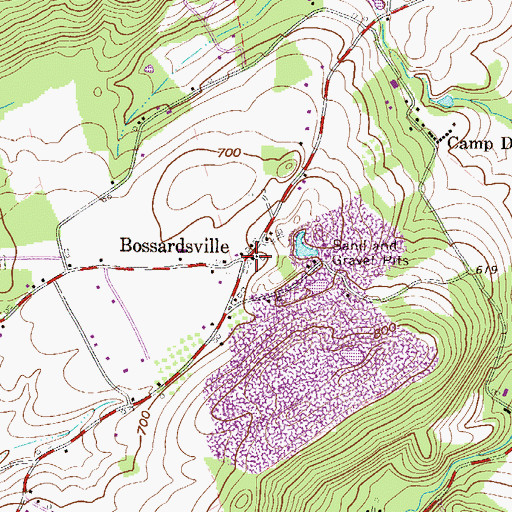 Topographic Map of Bossardsville, PA