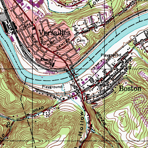 Topographic Map of Boston Bridge, PA
