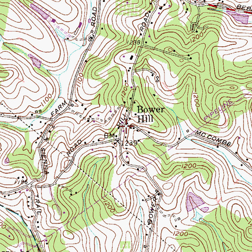 Topographic Map of Bower Hill, PA