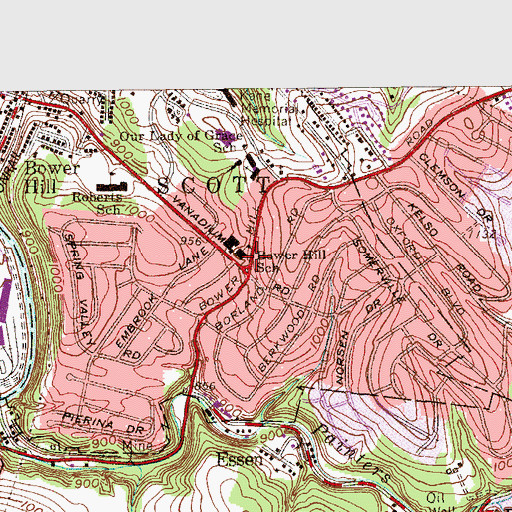 Topographic Map of Bower Hill School, PA