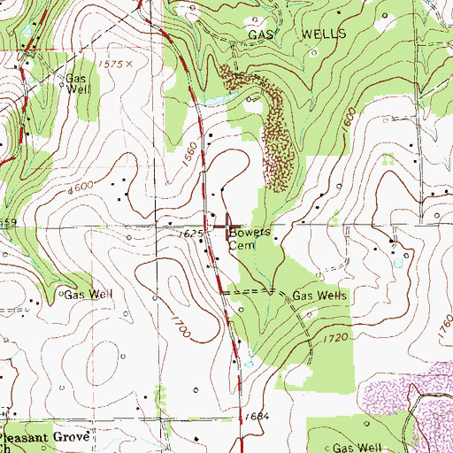 Topographic Map of Bowers Cemetery, PA