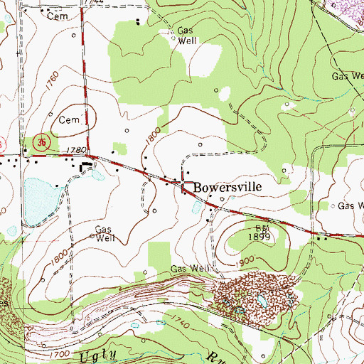 Topographic Map of Bowersville, PA