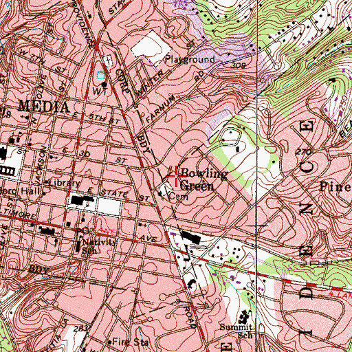 Topographic Map of Bowling Green, PA