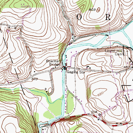 Topographic Map of Bowman Bridge, PA