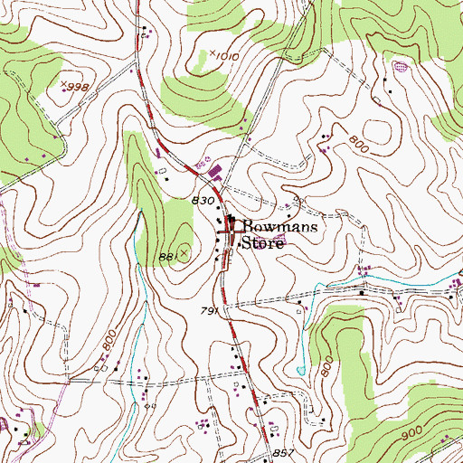 Topographic Map of Bowmans Store, PA
