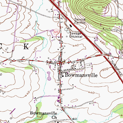 Topographic Map of Bowmansville, PA