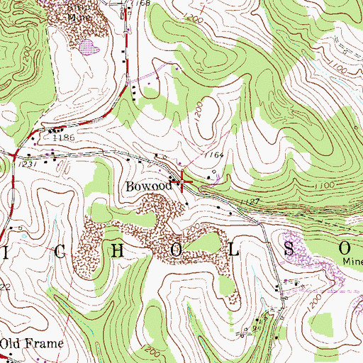 Topographic Map of Bowood, PA