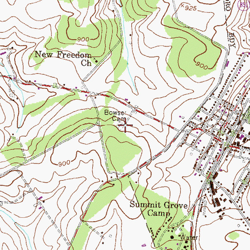 Topographic Map of Bowser Cemetery, PA