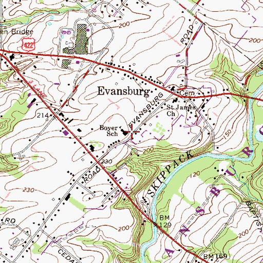 Topographic Map of Boyer School, PA