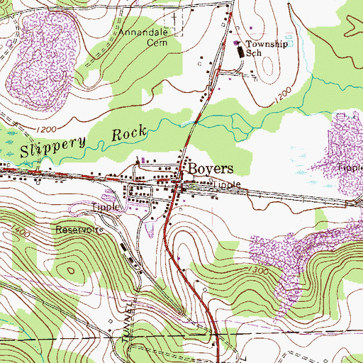 Topographic Map of Boyers, PA