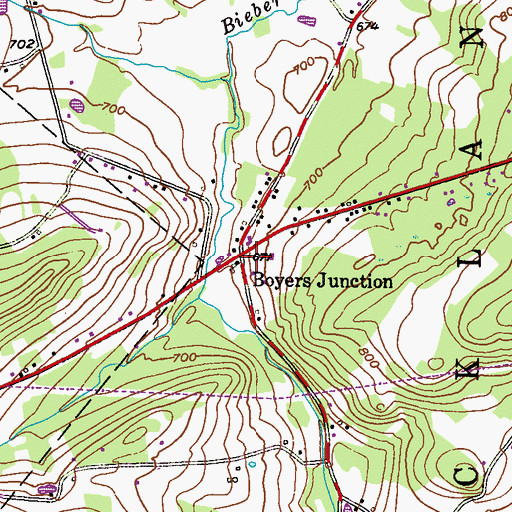 Topographic Map of Boyers Junction, PA