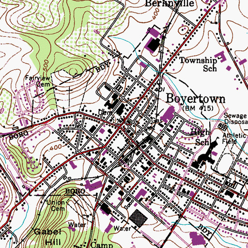 Topographic Map of Boyertown, PA