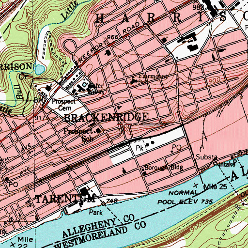 Topographic Map of Brackenridge, PA