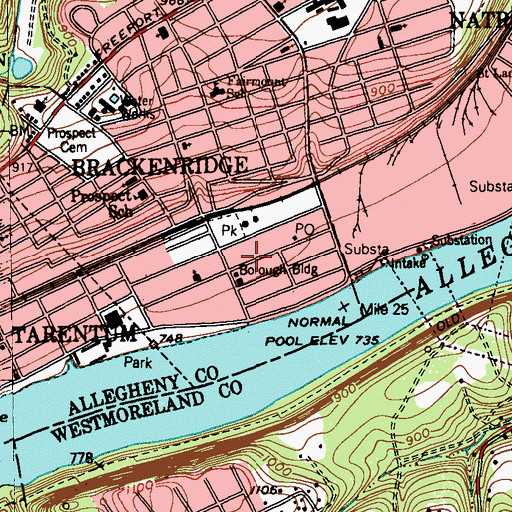 Topographic Map of Brackenridge Avenue School, PA