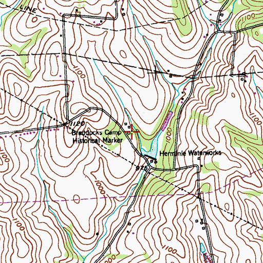 Topographic Map of Braddock Camp Historical Marker, PA