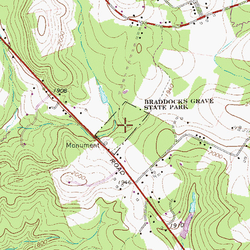 Topographic Map of Braddock Grave State Park, PA