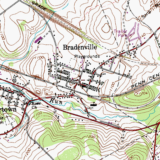 Topographic Map of Bradenville, PA