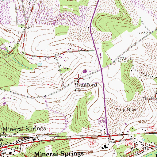 Topographic Map of Bradford Church, PA
