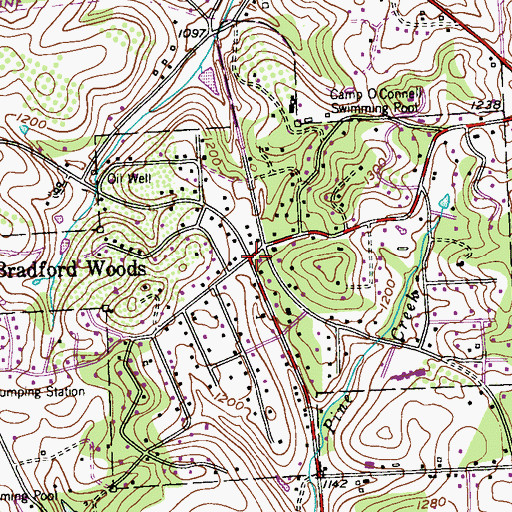Topographic Map of Bradford Woods, PA