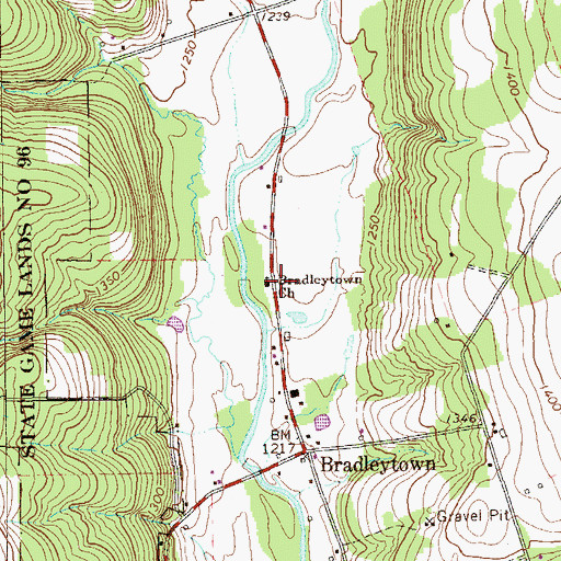 Topographic Map of Bradleytown Church, PA