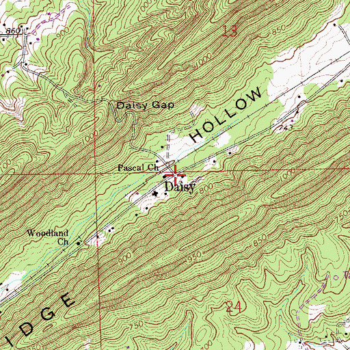 Topographic Map of Daisy, AL