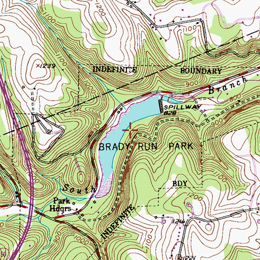 Topographic Map of Brady Run Park, PA