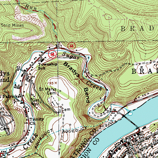 Topographic Map of Bradys Bend, PA