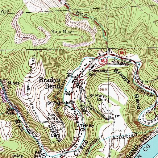 Topographic Map of Bradys Bend, PA