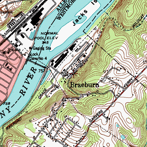 Topographic Map of Braeburn, PA