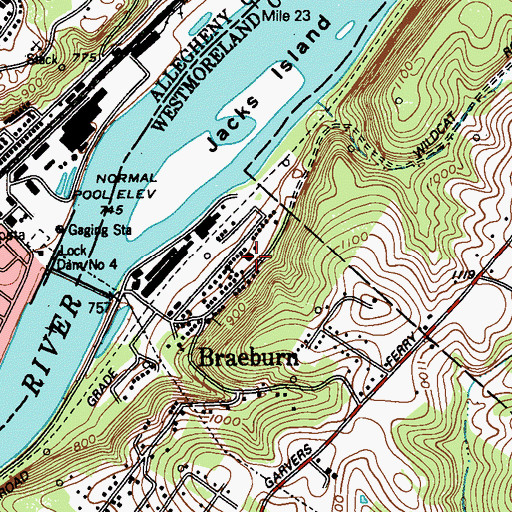 Topographic Map of Braeburn School, PA
