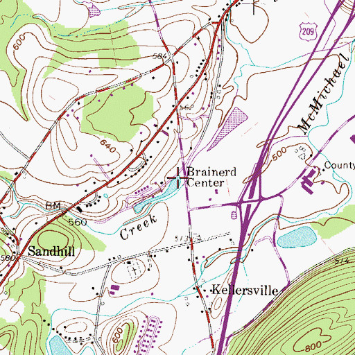 Topographic Map of Brainerd Center, PA