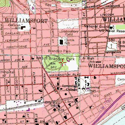 Topographic Map of Brandon Park, PA