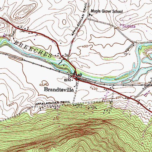 Topographic Map of Brandtsville, PA